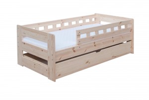 Łóżko sosnowe IZA z szufladą dla dzieci i młodzieży lakierowane na materac 80/180 z wysokimi szczytami