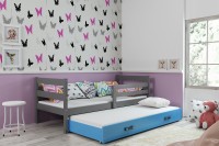 Łóżko parterowe wysuwane 2 osobowe Kubuś sosnowe kolor grafit 90x200