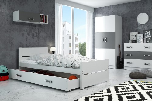 Łóżko BARTEK 1- osobowe kolor biały 90x200 z szufladą