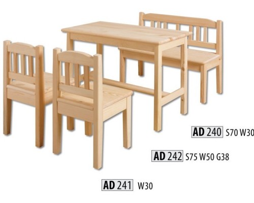 Zestaw sosnowy 2 krzesła ława i stolik