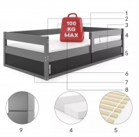 Łóżko HUGO 1-osobowe ze schowkiem 80x160 grafit