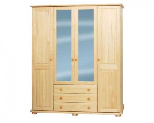 Szafa sosnowa 4 drzwiowa 260 z drążkiem szufladami półkami i lustrem 165x200x59