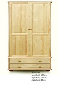 Szafa sosnowa 2 drzwiowa z drążkiem półkami i szufladami 100x220x60