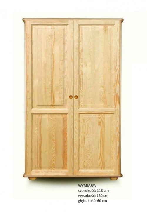 Szafa sosnowa 2 drzwiowa z drążkiem i półkami 118x180x60