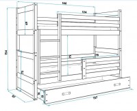 Łóżko sosnowe piętrowe RICO sosna 80x160 z szufladą