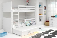 Łóżko sosnowe piętrowe 3-osobowe RICO kolor biały 90x200