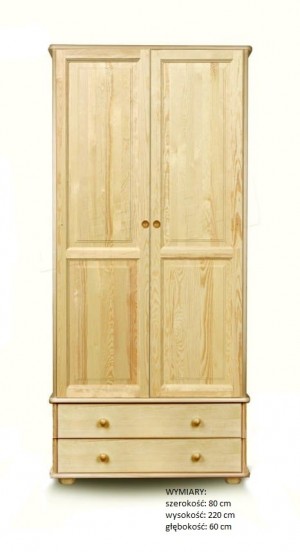 Szafa sosnowa 2 drzwiowa z drążkiem,półką i szufladami 80x220x60