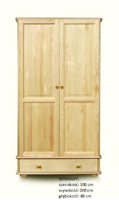 Szafa sosnowa 2 drzwiowa z drążkiem,półkami i szufladą 100x200x60